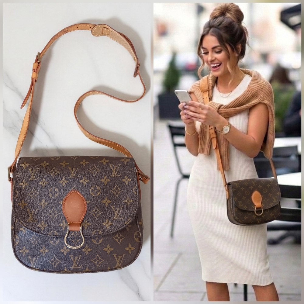 Louis Vuitton Brown Monogram Crossbody Bag with Tan Leather Trim